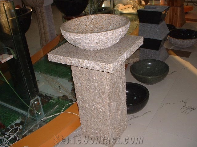 G682 Padang Giallo Rust Granite Bathroom Counters,Single Stand Vanity Top,Pedestal Bath Top with Sink,Bowls