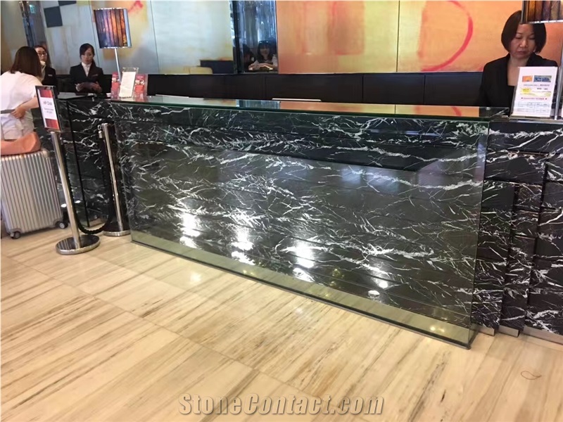 Oriental Black Nero Marquina Marble Reception Table,Mosa Classic Marble Panel Desk Cladding,Hotel Covering Countertops-Gofar