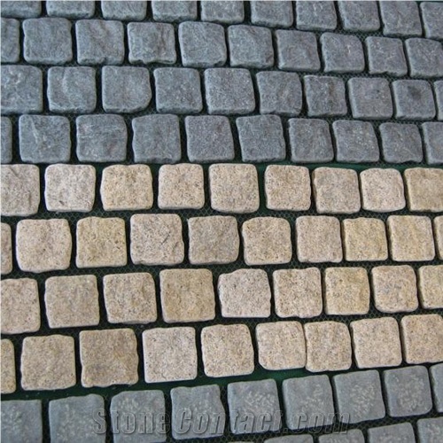 Sample Free China Rust Red Beige Sesame Granite Machine Cut Cube Stones Paver Cobble Exterior Pattern Sets,Floor Covering Cubestone