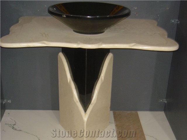Sunny Beige Marble Bathroom Counters,Pedestal Vanity Top with Sinks Bowla,Bath Top Interior Stones with Single Stands