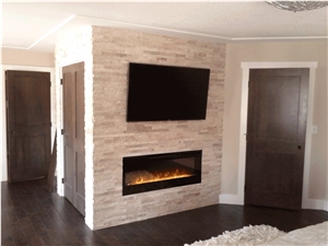 White Quartzite Nero Culture Stone Wall Cladding Panel Fireplace Surround Covering, Traditional Style Interior Stacked Veneer Stone Walling Gofar