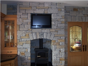 White Quartzite Nero Culture Stone Wall Cladding Panel Fireplace Surround Covering, Traditional Style Interior Stacked Veneer Stone Walling Gofar