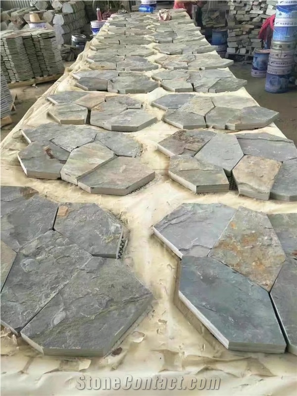 China Black Slate Mess Size Paving,Riven Split Natural Stone Paver,Floor Tile for Walkway,Cultured Stone Cheap Price with Ce and Own Quarry