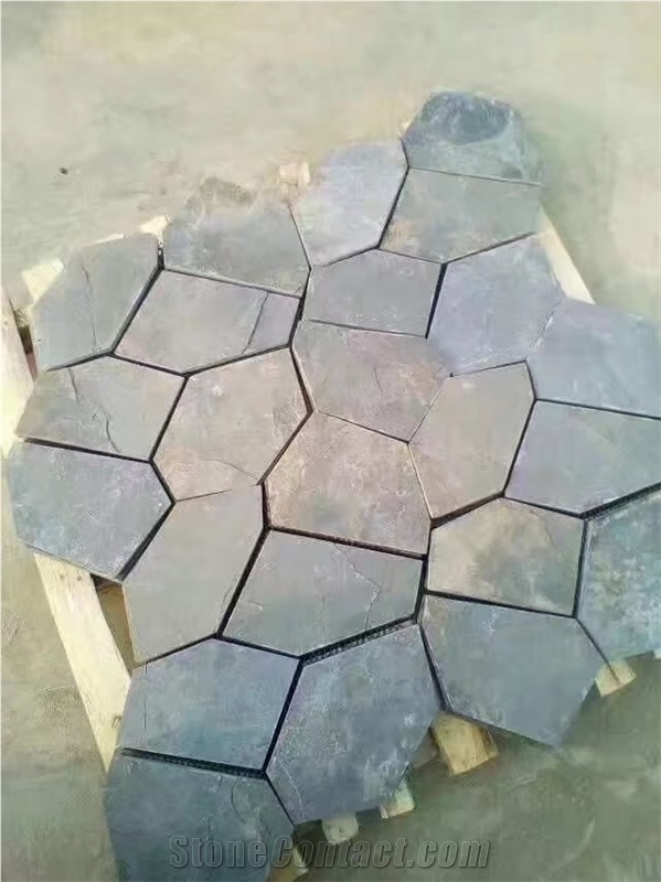 China Black Slate Mess Size Paving,Riven Split Natural Stone Paver,Floor Tile for Walkway,Cultured Stone Cheap Price with Ce and Own Quarry