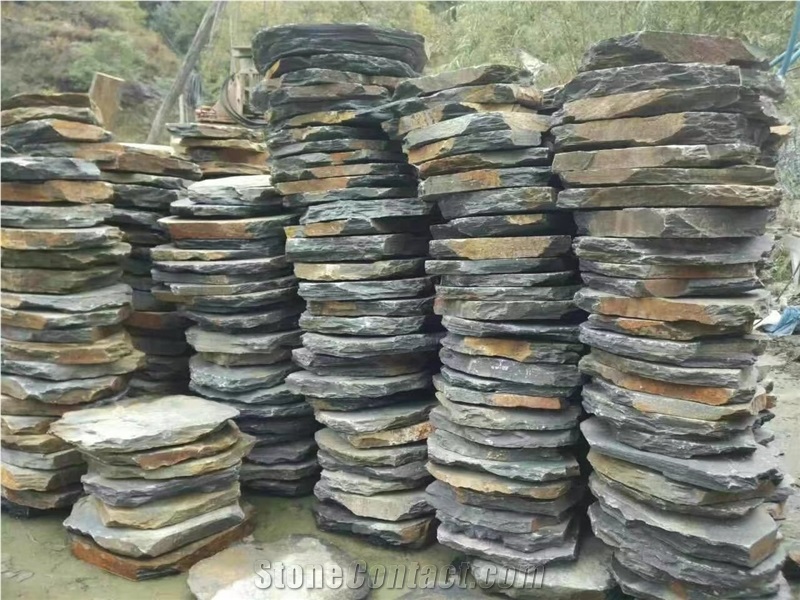 China Black Slate Stepping Stone,Riven Split Natural Stone Paver,Floor Tile for Walkway,Cultured Stone Cheap Price with Ce and Own Quarry