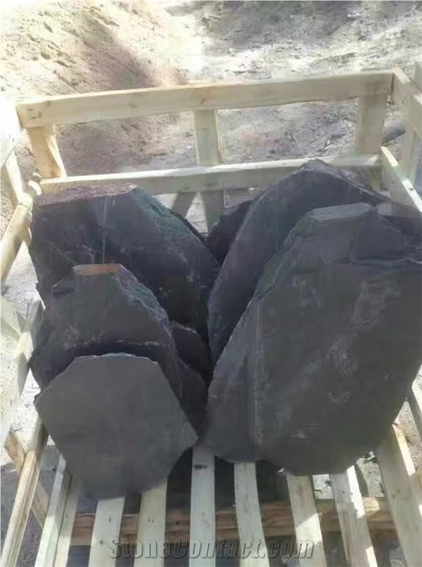 China Black Slate Stepping Stone,Riven Split Natural Stone Paver,Floor Tile for Walkway,Cultured Stone Cheap Price with Ce and Own Quarry