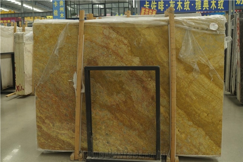 China Seattle Gold Marble Golden Stone Slab For Hotel Floor
