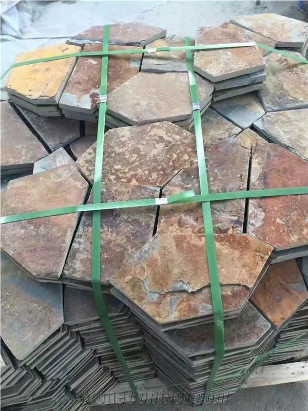 China Yellow Slate Classic Red Wall Tile,Riven Split Natural Stone Paver,Floor Tile for Walkway,Flagstone Cheap Price with Ce and Own Quarry