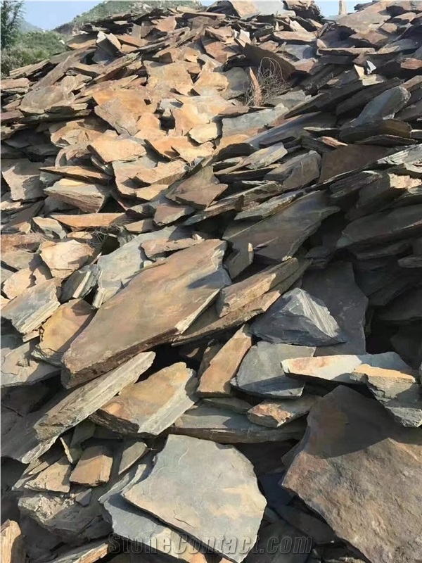 China Yellow Slate,Mess Shape Paving Tile,Riven Split Natural Stone Paver,Floor Tile for Walkway,Cheap Price with Ce and Own Quarry