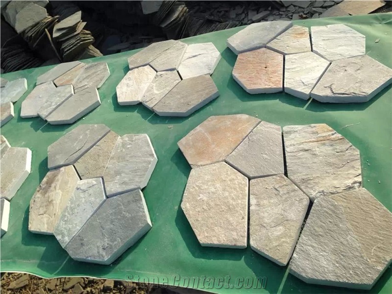Ice Crackle Multicolor Slate Paving Tile,Riven Split Natural Stone Paver,Floor Tile for Walkway,Cultured Stone Cheap Price with Ce and Own Quarry