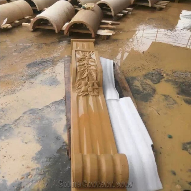 Beige Sandstone Sculpture for Doors Handcraft Stone for Door Decor