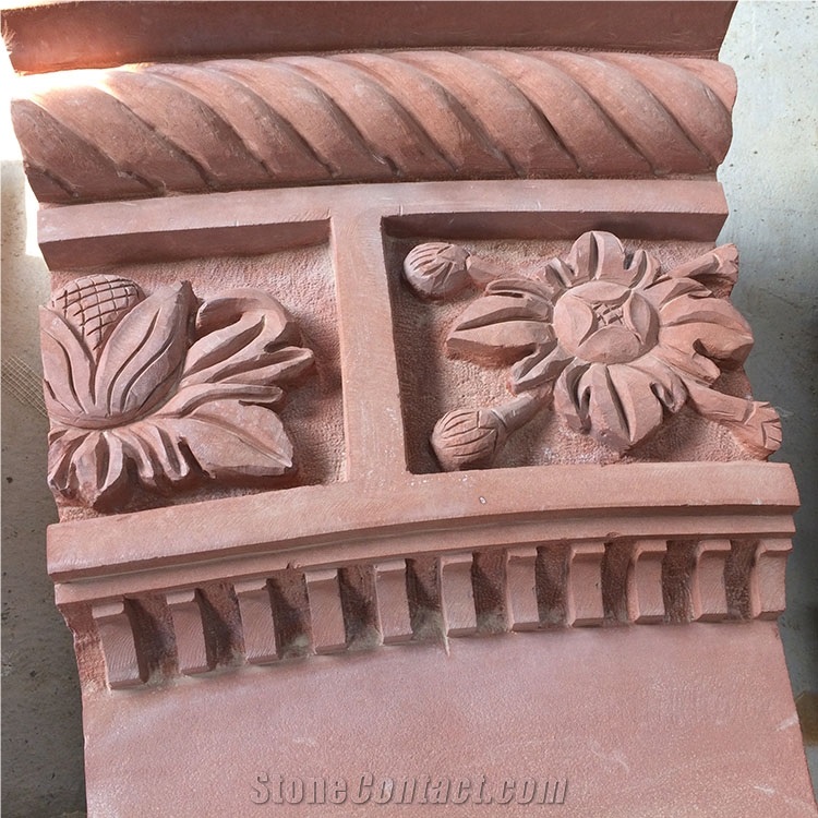 Red Sandstone Carving Stone Sculpture Relief & Etching Wall Panel