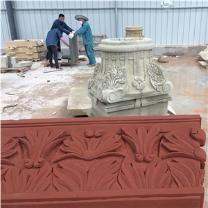 Red Sandstone Carving Stone Sculpture Relief & Etching Wall Panel