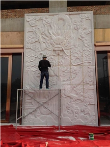White Sandstone Relief Chinese Dragon Design East Design