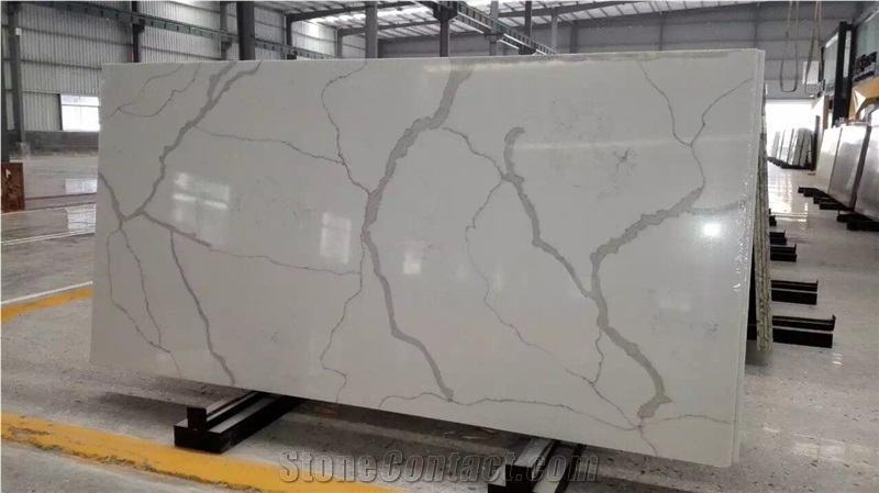 Artificial Calacatta White Quartz Stone Slabs Flooring Tiles, Calacatta Quartz Countertop
