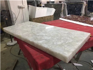 Backlit Natural Agate Slab and Tile Price, Hot Sale Big Slab Translucent Agate for Countertop, 2cm Brown Agate Table Top