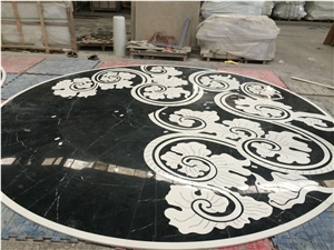 Balck Marquina with White Marble Round Carpet Waterjet Medallions, Mosaic Medallions
