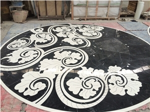 Balck Marquina with White Marble Round Carpet Waterjet Medallions, Mosaic Medallions