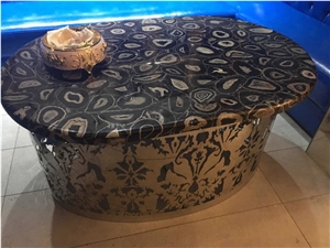 Black Precious Semi Agate Stone Table Top Design/Agate Round Table Tops/Reception Counter