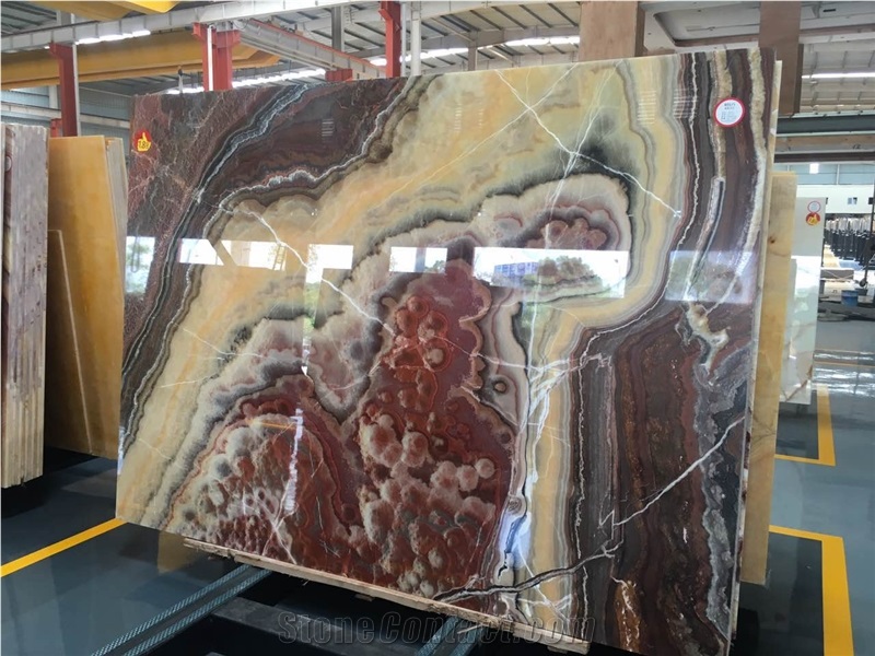 Multicolor Rea Dragen Onyx Slabs for Onyx Floor Wall Tiles & Onyx French Pattern Covering