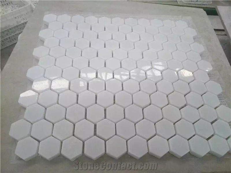 Oriental White/Carrara White Marble Hexagon Mosaic with Polished Surface Mosaic, Wall Mosaic Pattern