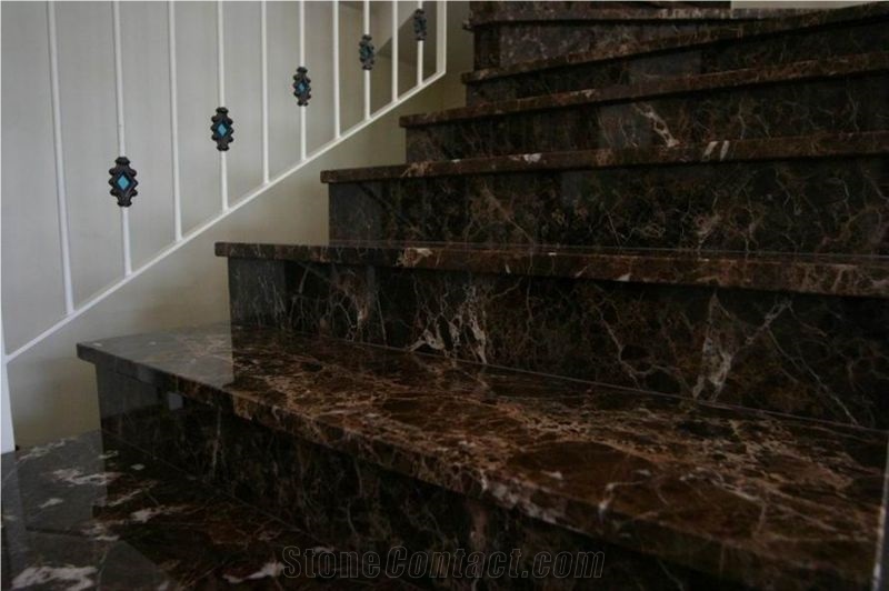 Polished Dark Emperador Marble Staircase