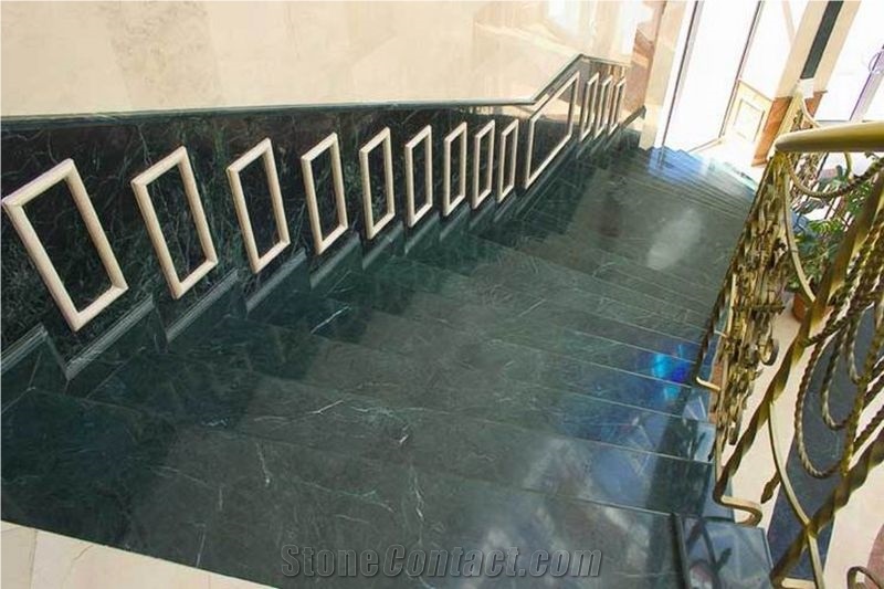 Polished Indoor Indian Green Marble Stair Steps & Risers