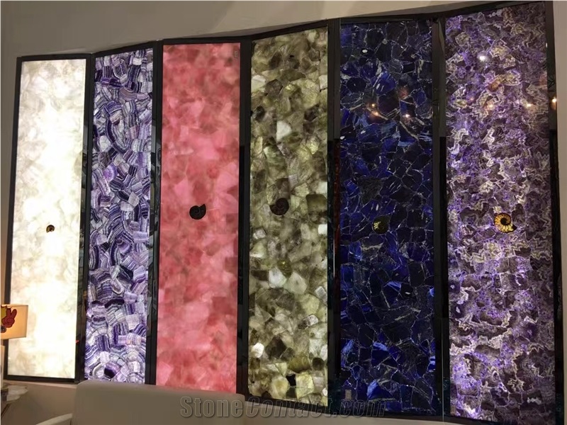 Purple Semi Precious Agate Slabs Stone Tiles Panels Wall