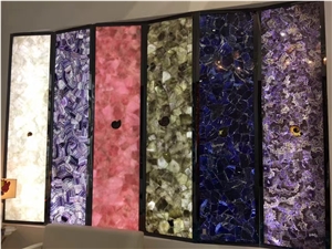 Purple Semi Precious Agate Slabs Stone Tiles Panels Wall