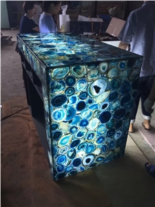Translucent Blue Agate Countertop, Blue Gemstone Table Top Price, Blue Agate Tiles for Interior Design