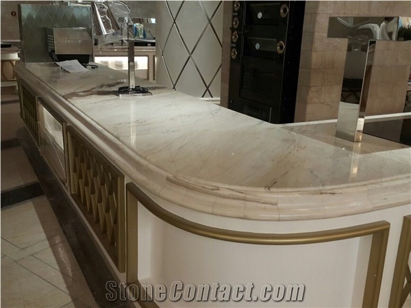 White Marble Buffet Round Table Top Design, Reception Desk Counter, Work Tops