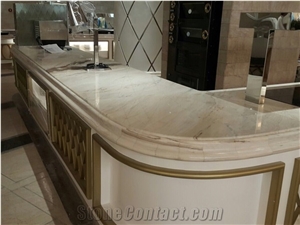White Marble Buffet Round Table Top Design, Reception Desk Counter, Work Tops