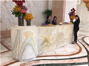 White Onyx Marble Slab Desk Reception Counter Work Table Tops for Hotel Factory Price