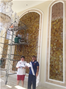 Yellow Gemstone Semi Precious Stone Slabs for Panels Wall Tiles