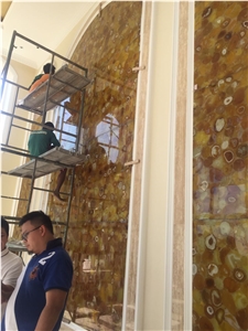 Yellow Gemstone Semi Precious Stone Slabs for Panels Wall Tiles