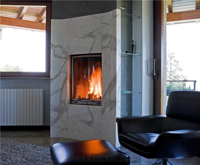 Calacatta Caldia Marble Fireplace Design