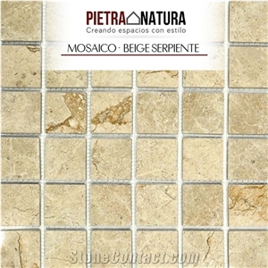 Beige Marble Mosaic Beige Serpiente, Polished Finish