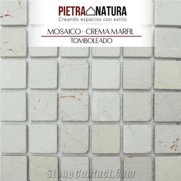 Mosaico Crema Marfil Tumbled, Crema Marfil Classico Beige Marble Mosaic