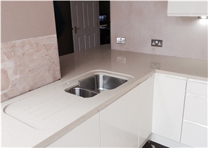 Sandstorm Quartz Work Top with a Recess Drainer for a Kitchen in Leigh