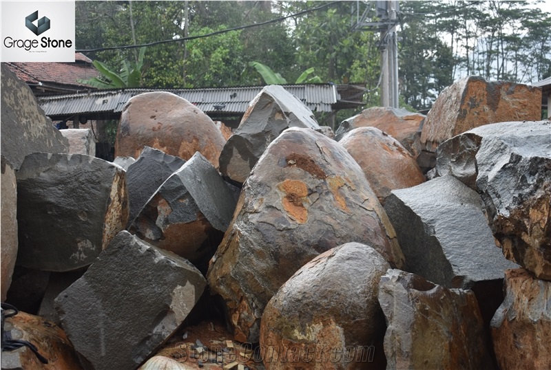 Andesite Stone Flamed Slabs & Tiles, Indonesia Grey Basalt Slabs & Tiles