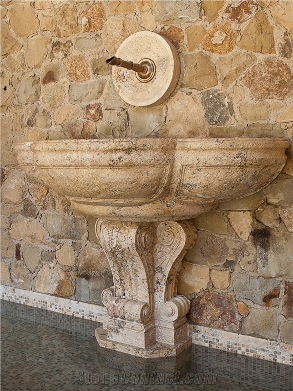 Jerusalem Bone Limestone Wall Mounted Fountain
