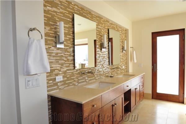 Marble Bathroom Top and Glass Mosaic Wall