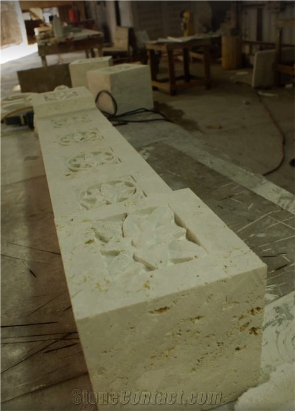 Mexican Coral Stone Carved Column Base