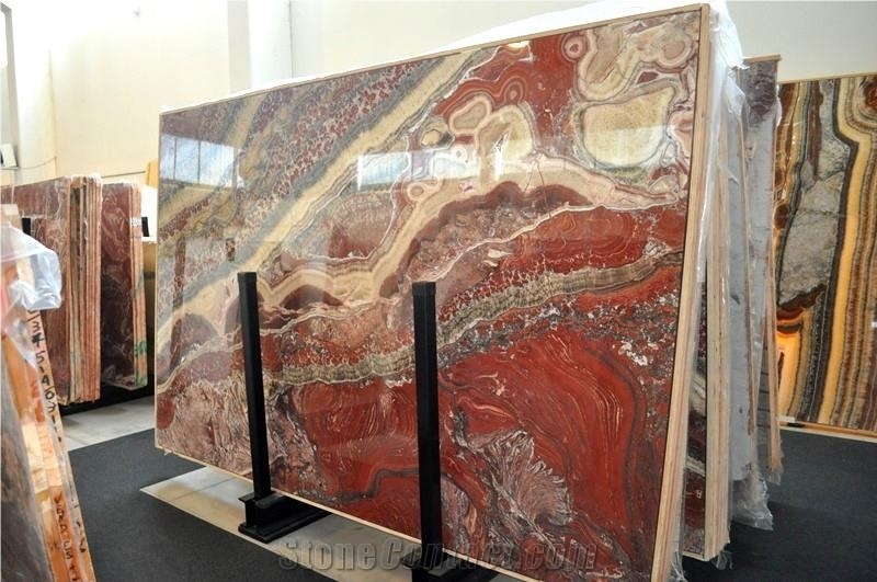 Multicolor Red Onyx Slabs, Onyx Red King