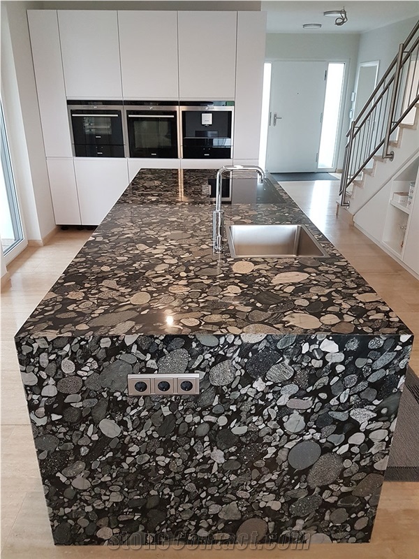 Nero Marinace- Black Mosaic Granite Kitchen Countertop