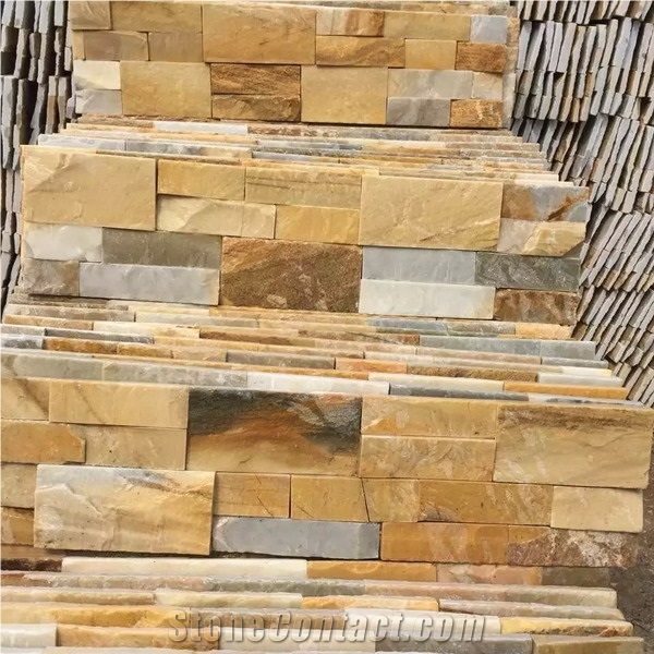 Yellow Rustic Slate Wall Cladding Panels,Cultured Stone