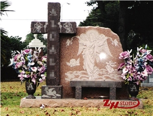 Good Quality Custom Weeping Angle Withe Heart Single Design Indian Red/ Imperial Red Granite Upright Headstone