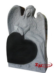 Good Quality Full Hand Craft Wings Angel with Heart Light Gray/ G603/ Georgia Gray Granite Single Upright Tombstones