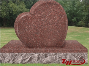 Polished Custom Heart Design with Two Bases Indian Red/ Imperial Red Granite Upright Double Headstone
