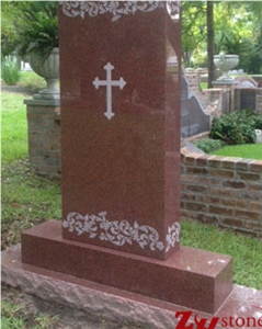 Western Style Cross Engraving Upright Double Bases Indian Red/ Imperial Red Granite Monument